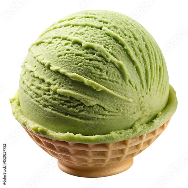 Fototapeta Pistachio Ice Cream Scoop in Waffle Cone isolated on Transparent clipping Background