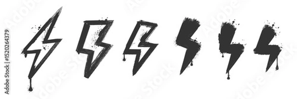Fototapeta Spray paint graffiti element set of ENERGY Lightning bolt with grungy texture. Grunge ink graphic symbols of flash, danger, energy and thunder isolated on white background for printing on t shirt