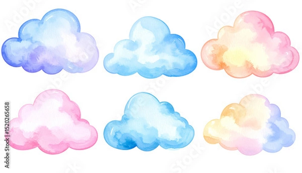 Obraz Pastel Watercolor Clouds Set on Transparent Background