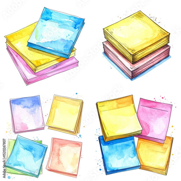Fototapeta Colorful Watercolor Sticky Notes Transparent Background