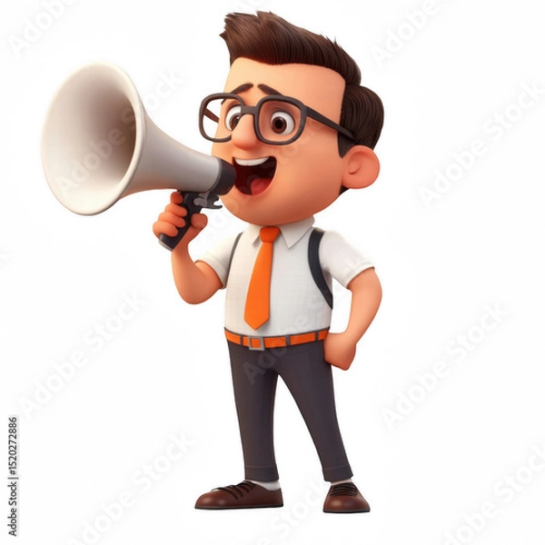 Fototapeta Animated Manager Using Megaphone Shouting "Go Team"