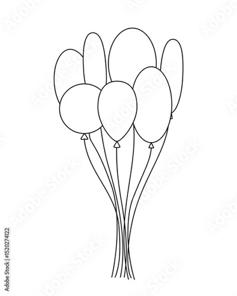 Obraz Balloons bunch kid's toy or element of festive decoration, hand drawn line art illustration, birthday party, anniversary, surprise gift, holiday event objects of different shapes collection