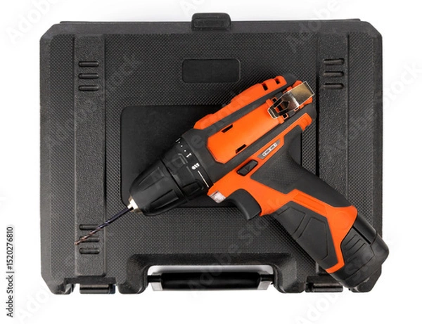Fototapeta Electric screwdriver in a plastic toolbox. Cordless electric screwdriver in the toolbox
