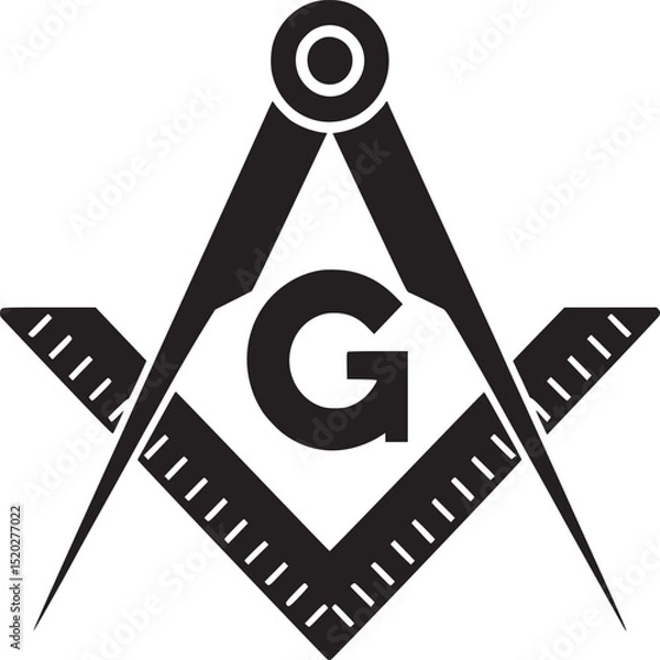 Obraz A black and white masonic symbol with a compass and square and the letter g in the center of the design
