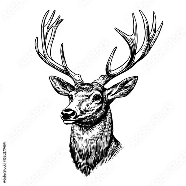 Fototapeta Vintage engraved emblem featuring a majestic stag head showcasing intricate detailing and classical artistry