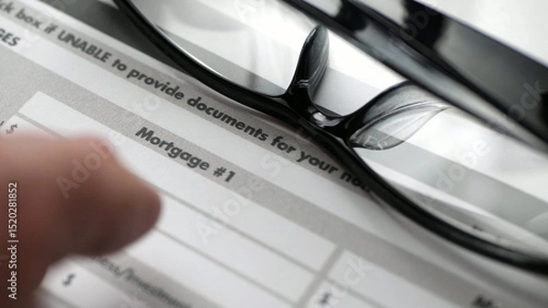 Obraz Finger tapping on mortgage form