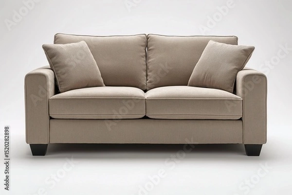 Obraz Modern Comfortable Sofa in Neutral Tones with Chic Pillows. Perfect for Contemporary Living Room Decor and Home Improvement
