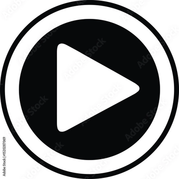 Obraz Play Button Icon: A minimalistic black and white play button icon, signifying initiation and playback within digital interfaces and multimedia platforms.