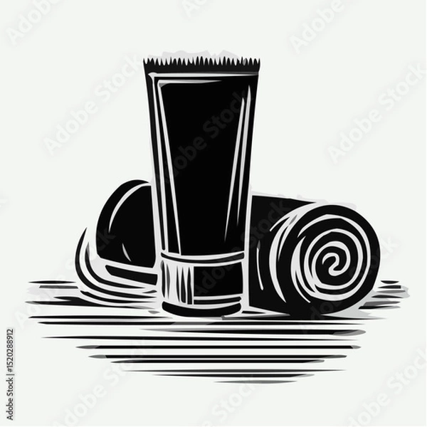 Obraz Tube of skincare cream with rolled towels on textured background  