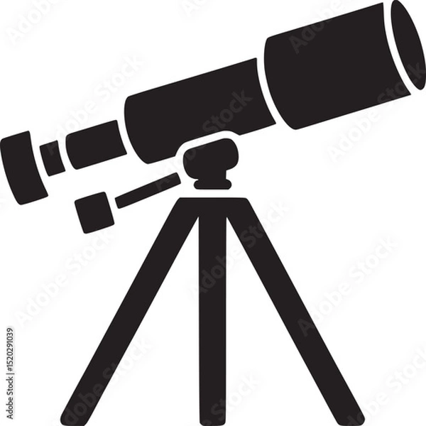 Obraz A graphic silhouette of a telescope on a tripod against a plain white background in simple style