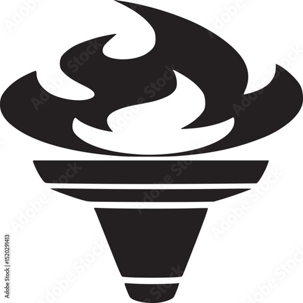 Obraz A black and white graphic illustration of a stylized torch with a flame on a white background