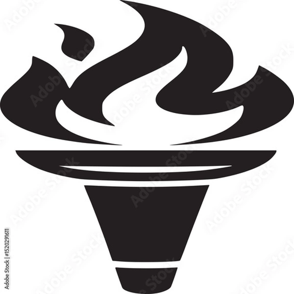 Obraz Illustration of a black torch with a flame on a white background in a simple graphic style