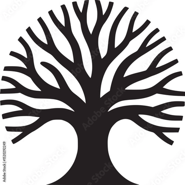 Fototapeta A minimalist illustration of a leafless tree in black against a plain white background in a simple style