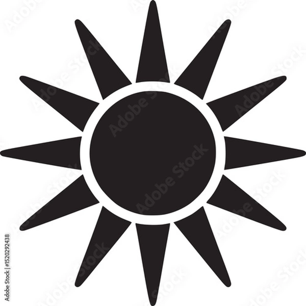 Fototapeta A simple black and white graphic of a sun with pointed rays radiating from a central circle shape