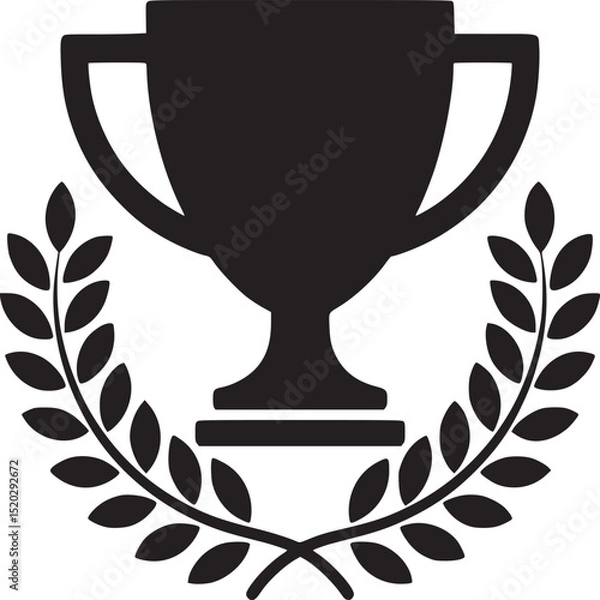 Obraz A black trophy icon surrounded by a laurel wreath on a white background in a simple graphic style
