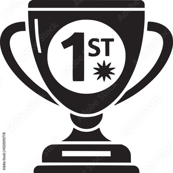 Obraz Black and white illustration of a trophy with the number one inside a circle on a white background