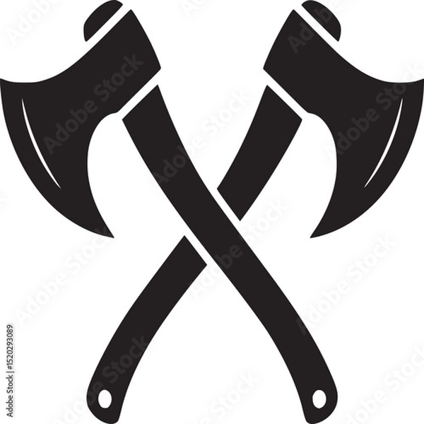 Obraz Two crossed axes in black silhouette on a white background creating a symbolic and bold graphic design