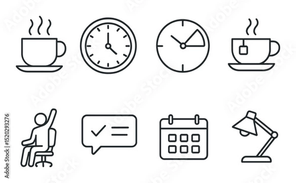 Fototapeta Productivity app icons set – outline, organization and task management graphics