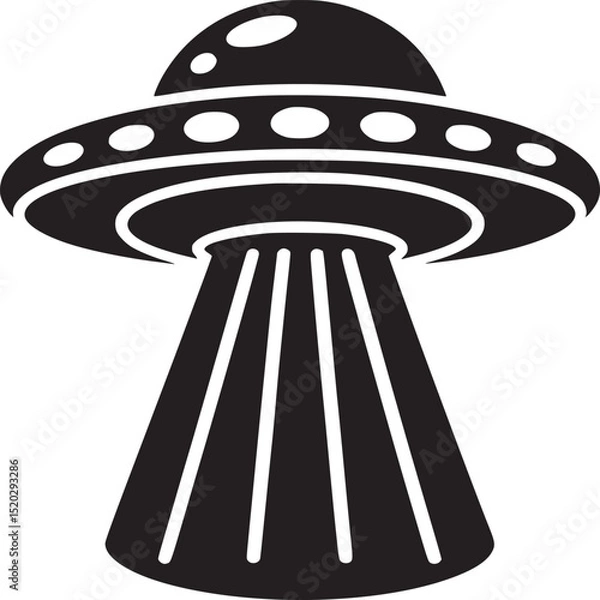 Obraz A black and white graphic of a ufo with a dome on top and beams of light coming from the bottom