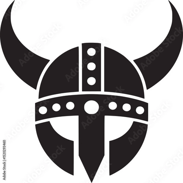 Obraz A black and white graphic illustration of a horned viking helmet on a white background design