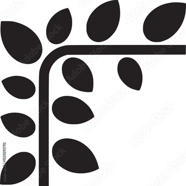 Obraz Black corner design with leaves on a white background in a minimalist style graphic illustration