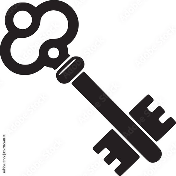 Obraz Isolated black key with intricate bow and simple teeth design against a white background space