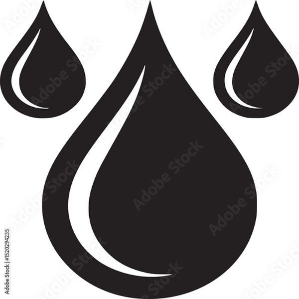 Obraz Three black water droplets arranged in a triangular pattern on a white background illustration