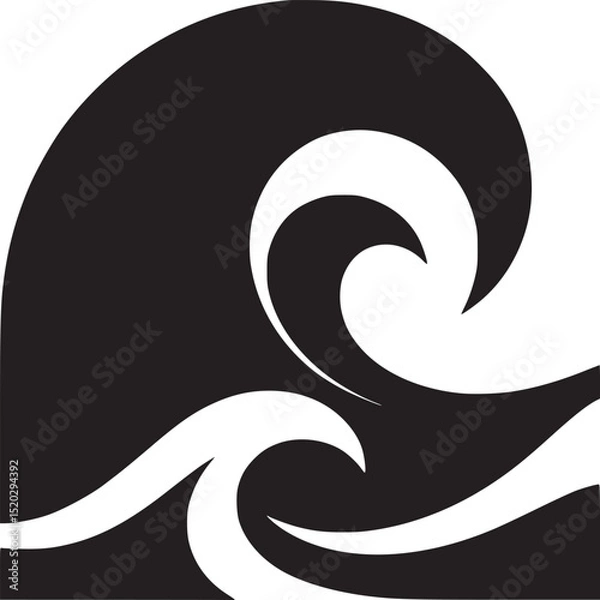 Obraz A black and white graphic of stylized waves with a minimalist and modern aesthetic design element