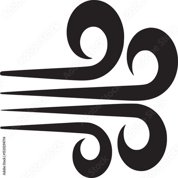 Obraz A graphic representation of wind blowing from left to right in black against a white background