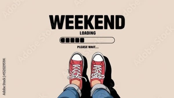 Obraz Weekend Loading Concept with Progress Bar and Red Sneakers