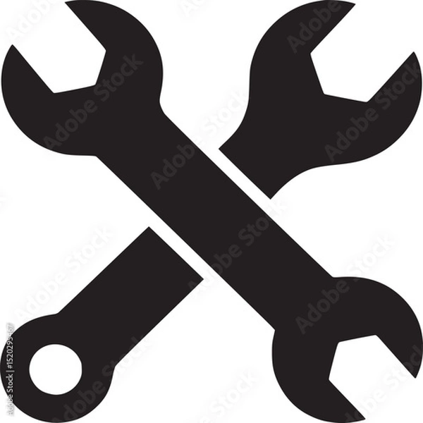 Obraz Illustration of two crossed black wrenches on a white background in a simple graphic style