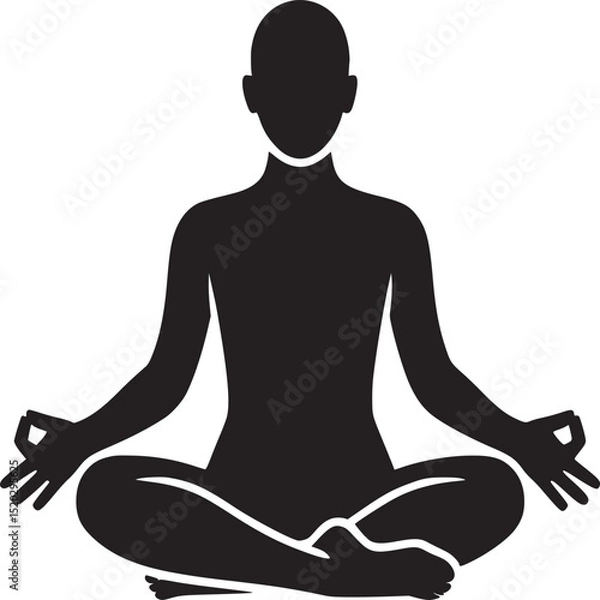 Obraz Black silhouette of a person in lotus position meditating on a white background with hands in mudra