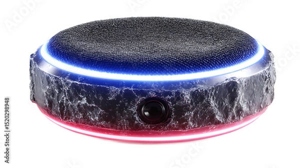 Obraz Futuristic Round Speaker with Textured Surface and Glowing Edges