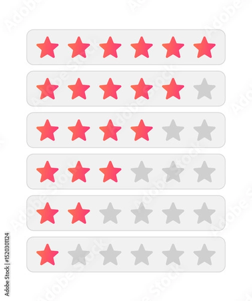 Fototapeta Rounded Star Rating Bars – Gradient UI/UX Icons from 1 to 5 Stars for Feedback, Reviews, and Evaluation Interfaces in Apps, Websites, and Dashboards