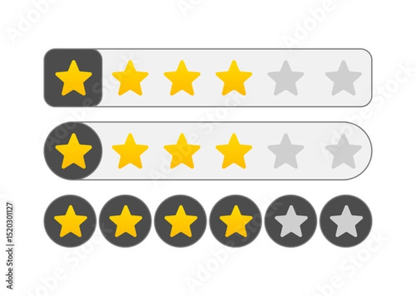 Fototapeta Star Rating UI Icons Set – Flat and Rounded Interface Elements for Feedback, Reviews, Score, Evaluation and Voting Bars (1 to 5 stars)
