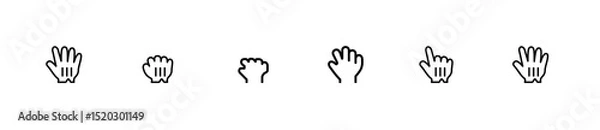 Fototapeta Hand Cursor Icon Set – Flat Line UI Icons for Click, Drag, Grab, Hold, Hover, and Touch Interaction in Web, App, Game, and Design Interfaces