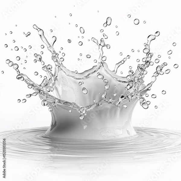 Fototapeta Dynamic Water Splash with Droplets. High-Speed Photography Capturing Liquid Art in Motion on White Background
