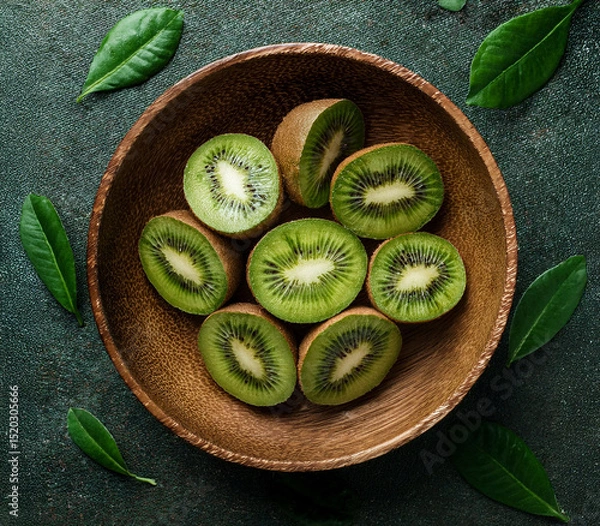 Fototapeta sliced kiwi on a wooden board