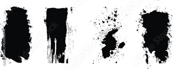 Fototapeta Black Grunge Brush Stroke Textures Set - Ink Splatter Abstract Shapes for Graphic Design Elements, Vector Illustration set