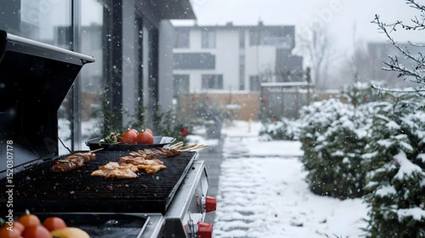 Obraz Snowy Backyard Grill In Winter