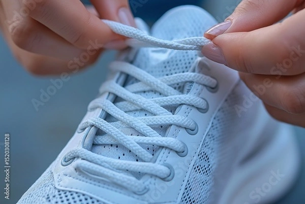 Fototapeta Tying Sneakers. Close-Up of Athletic Footwear Lacing Techniques for Active Lifestyles