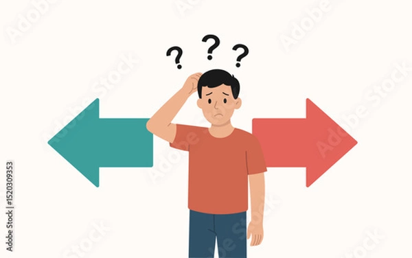 Fototapeta Businessman Confused Between Two Choices, Flat Vector Illustration on Strategic Decision-Making