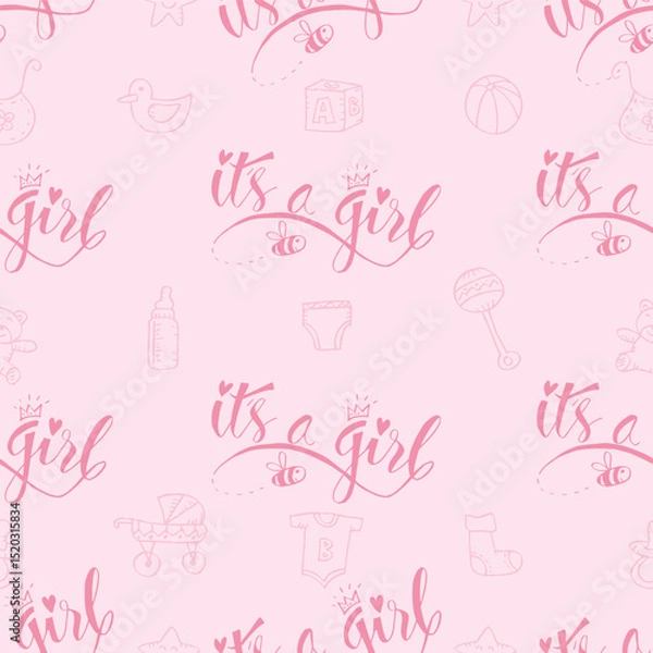 Fototapeta Baby shower. Seamless pattern with baby icons. Vector illustration.