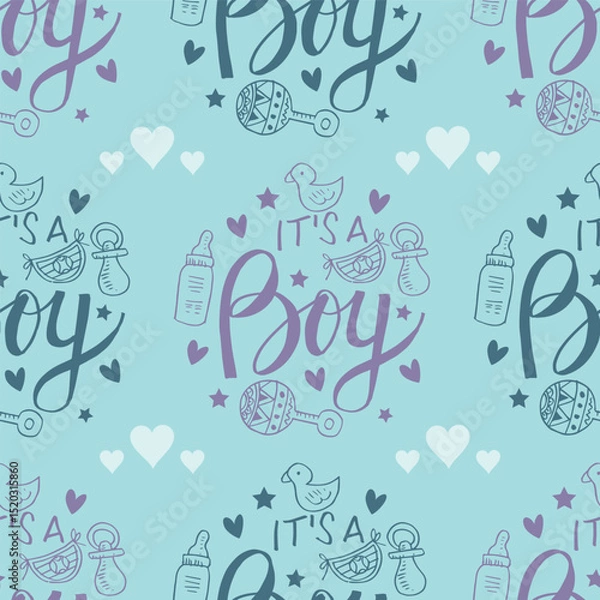 Fototapeta Seamless pattern with hand drawn elements for baby shower. 