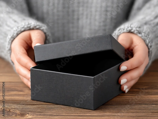 Fototapeta close-up photograph of hands carefully opening a box containing a new set of crafting materials