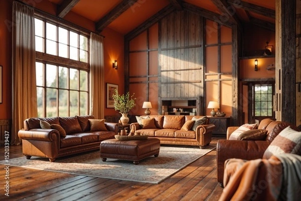 Obraz Luxurious rustic living room with leather sofas