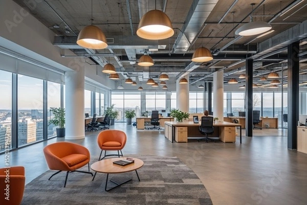 Obraz Modern open office interior with city view