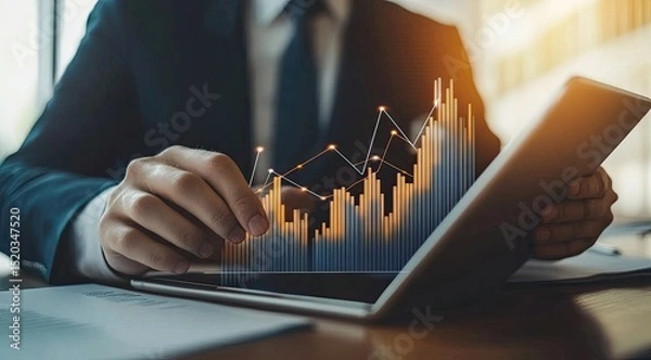 Fototapeta Businessperson analyzing financial data on a tablet