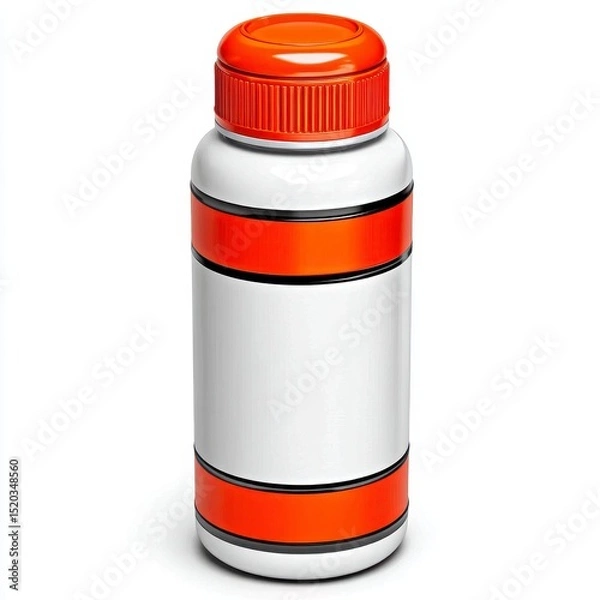 Fototapeta White Plastic Bottle with Orange Cap and Label on White Background