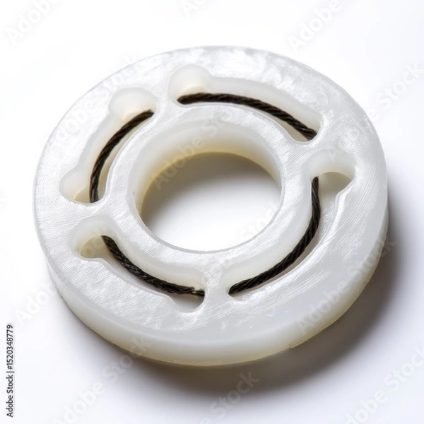 Fototapeta White Plastic Component with Black Rubber Rings on White Background